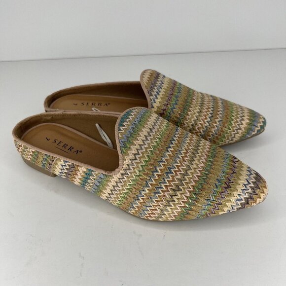 Serra Brown Multicolor Woven Pointed-Toe Mules Womens Size 7 Slip-On Flats - Picture 2 of 10